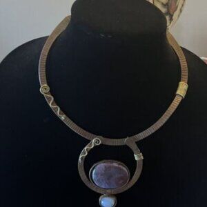 OOAK Vintage Brutalist Statement Pendant Chocker W/Stones Handmade 8" X 6"